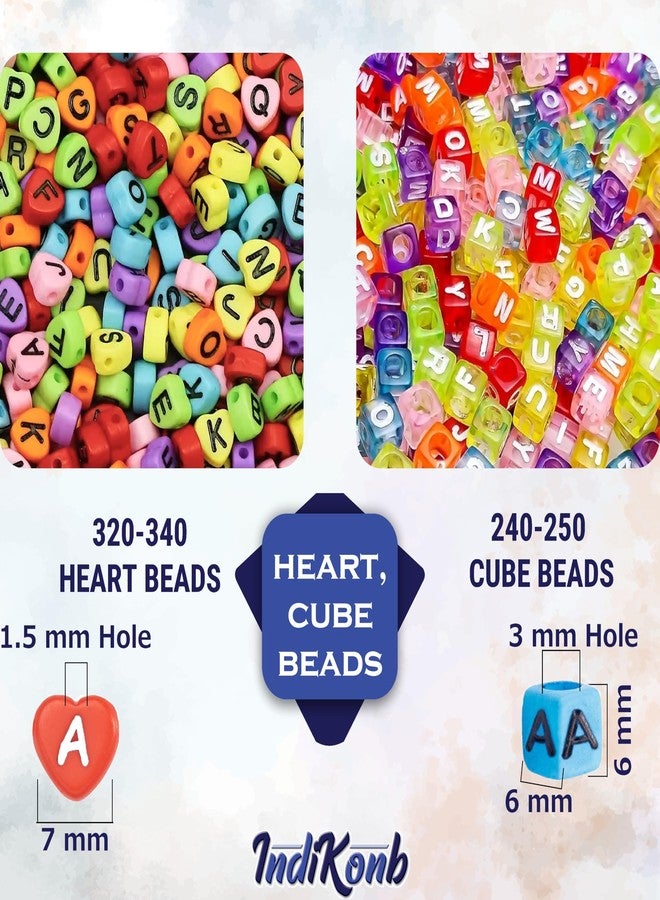 INDIKONB Alphabet Beads Matte Theme - 1200 Beads, Multicolor Round, Gold, Heart, Cube, Smiley | DIY Pastel Jewelry Making Supplies - Image 3